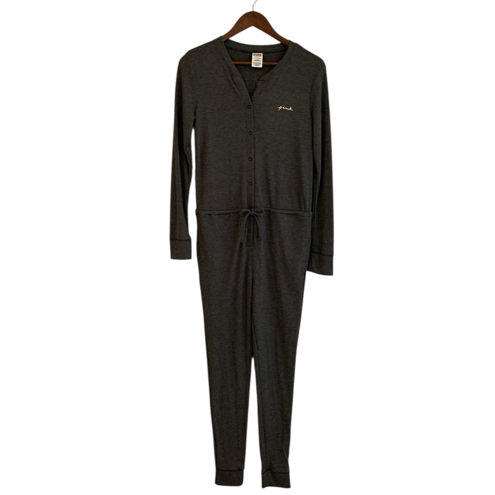 Victorias Secret Merry Happy Christmas One Piece Size Small Gray Thermal Pajama